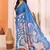 Blue rich manipuri silk kalamkari digital print saree with mirror work border