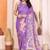 Purple rich manipuri silk kalamkari digital print saree with mirror work border