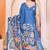 Blue rich manipuri silk kalamkari digital print saree with mirror work border