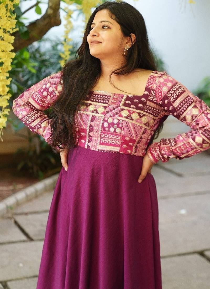 Wine anarklai kurta with chudi pants and dupatta