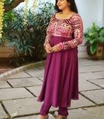 Wine anarklai kurta with chudi pants and dupatta