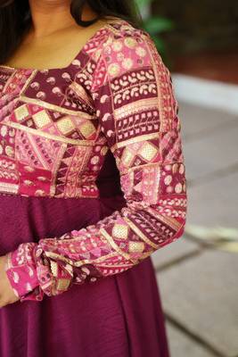 Wine anarklai kurta with chudi pants and dupatta 5