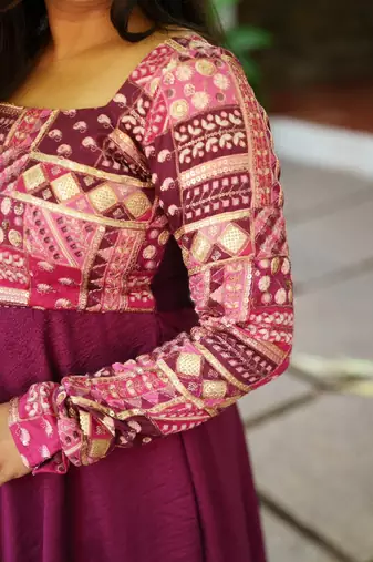 Wine anarklai kurta with chudi pants and dupatta
