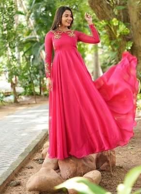 Rani pink hand embroidered anarkali with dupatta 1