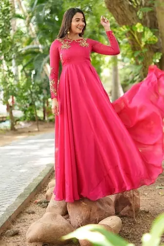 Rani pink hand embroidered anarkali with dupatta