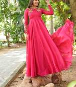 Rani pink hand embroidered anarkali with dupatta