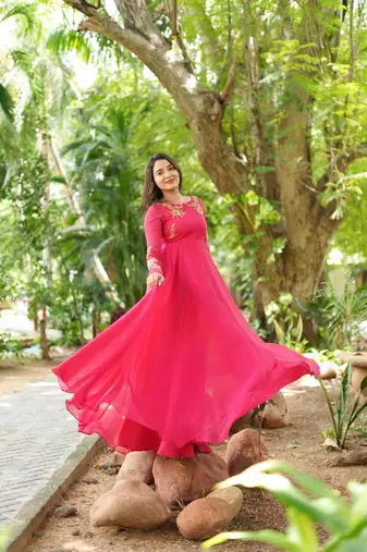 Rani pink hand embroidered anarkali with dupatta