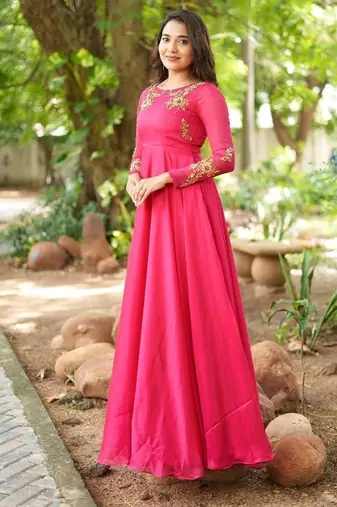 Rani pink hand embroidered anarkali with dupatta