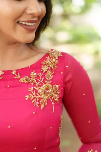 Rani pink hand embroidered anarkali with dupatta