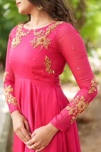 Rani pink hand embroidered anarkali with dupatta