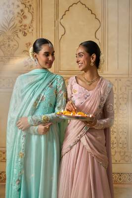 Sky blue floral embroidered anarkali with dupatta 2