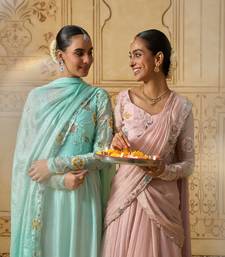 Sky blue floral embroidered anarkali with dupatta