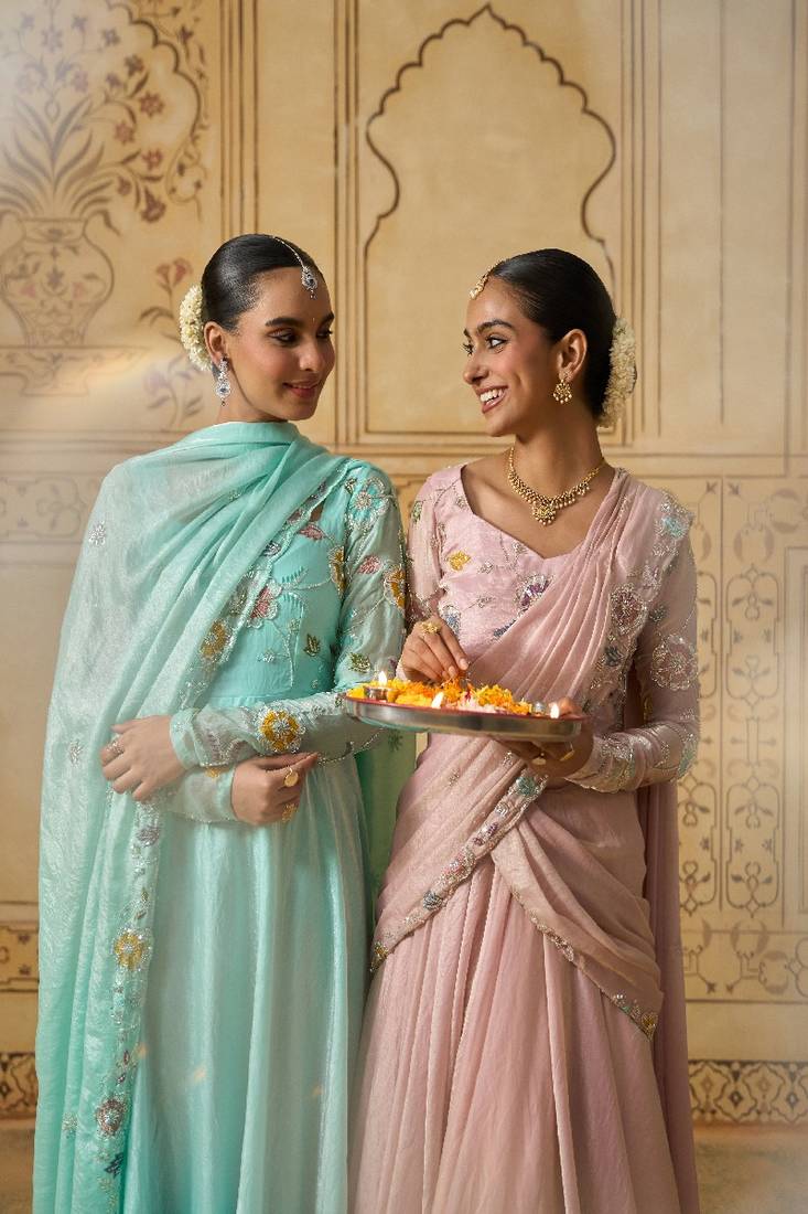 Sky blue floral embroidered anarkali with dupatta