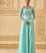 Sky blue floral embroidered anarkali with dupatta