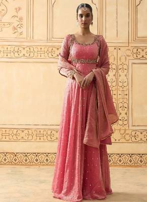 Onion pink hand embroidered anarkali with dupatta 1