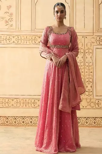 Onion pink hand embroidered anarkali with dupatta