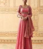 Onion pink hand embroidered anarkali with dupatta