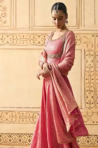 Onion pink hand embroidered anarkali with dupatta