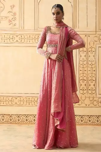Onion pink hand embroidered anarkali with dupatta