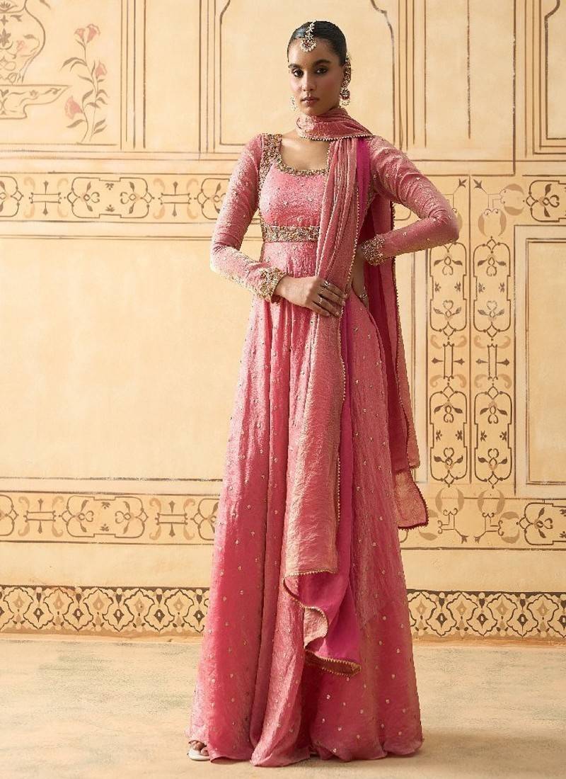 Onion pink hand embroidered anarkali with dupatta