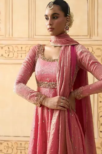 Onion pink hand embroidered anarkali with dupatta