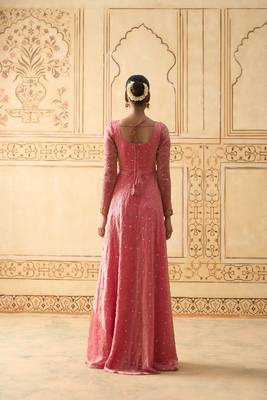 Onion pink hand embroidered anarkali with dupatta 5