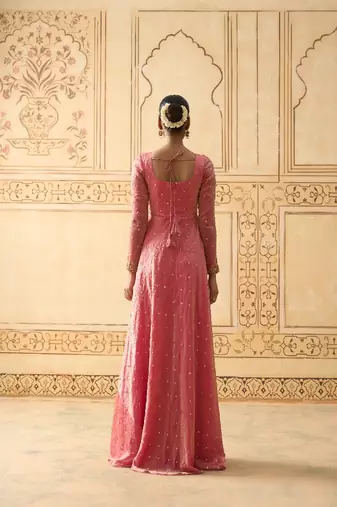 Onion pink hand embroidered anarkali with dupatta