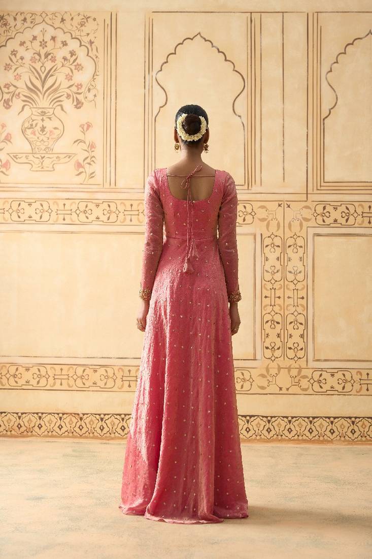 Onion pink hand embroidered anarkali with dupatta