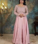 Mauve pink heavy embroidered cosmo silk anarkali