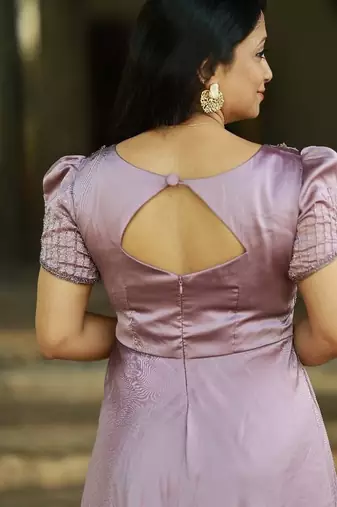 Mauve lilac hand embroidered high low dress