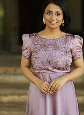 Mauve lilac hand embroidered high low dress 3