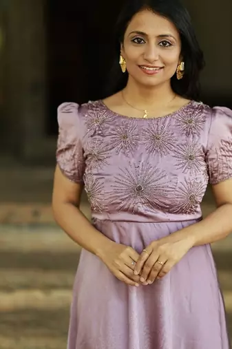 Mauve lilac hand embroidered high low dress
