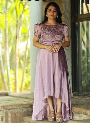 Mauve lilac hand embroidered high low dress 1