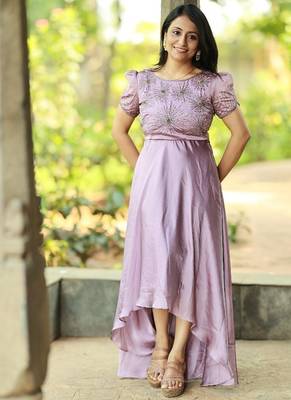 Mauve lilac hand embroidered high low dress 5