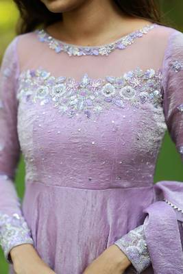 Lilac hand embroidered anarkali in fendi silk with dupatta 3