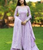 Lilac hand embroidered anarkali in fendi silk with dupatta