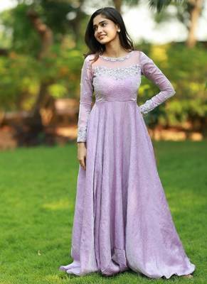 Lilac hand embroidered anarkali in fendi silk with dupatta 4