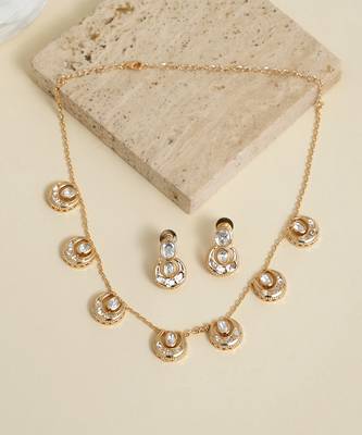 Gold plated kundan necklace set 1