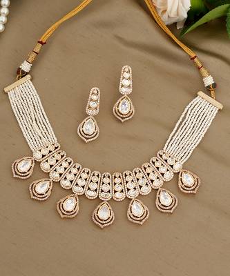 Gold plated kundan necklace set 1