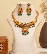 Gold plated green stones temple necklace set