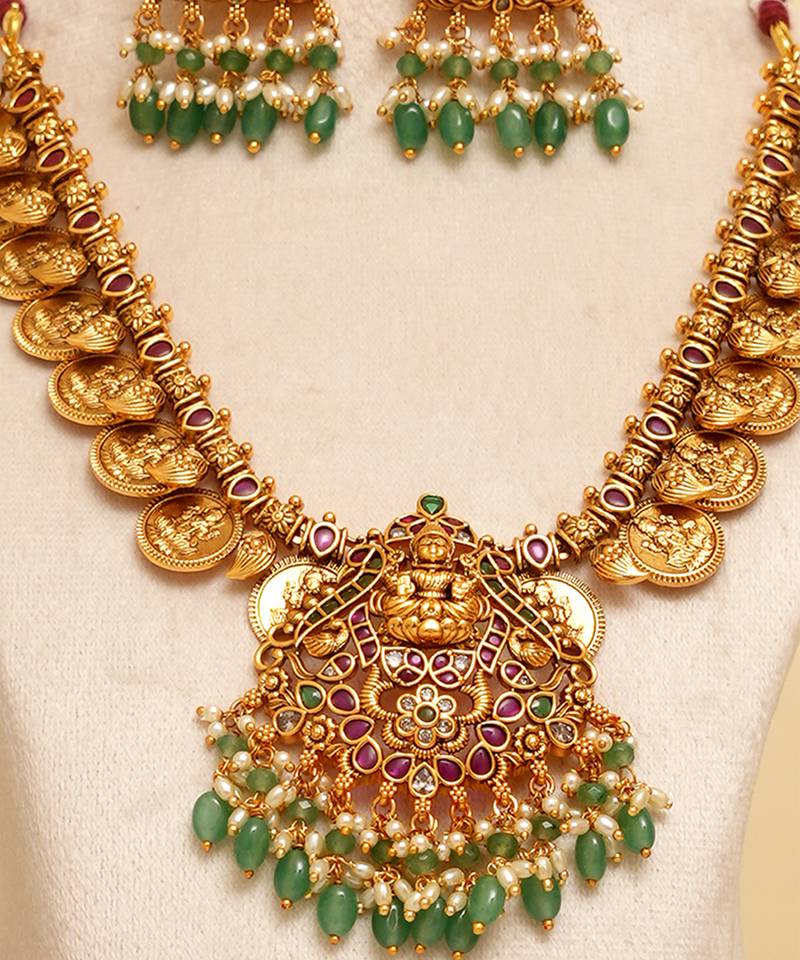 Gold plated temple necklace set