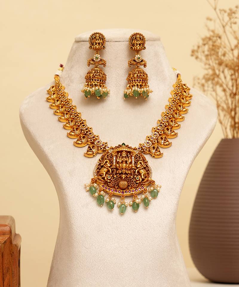 Gold plated temple necklace set