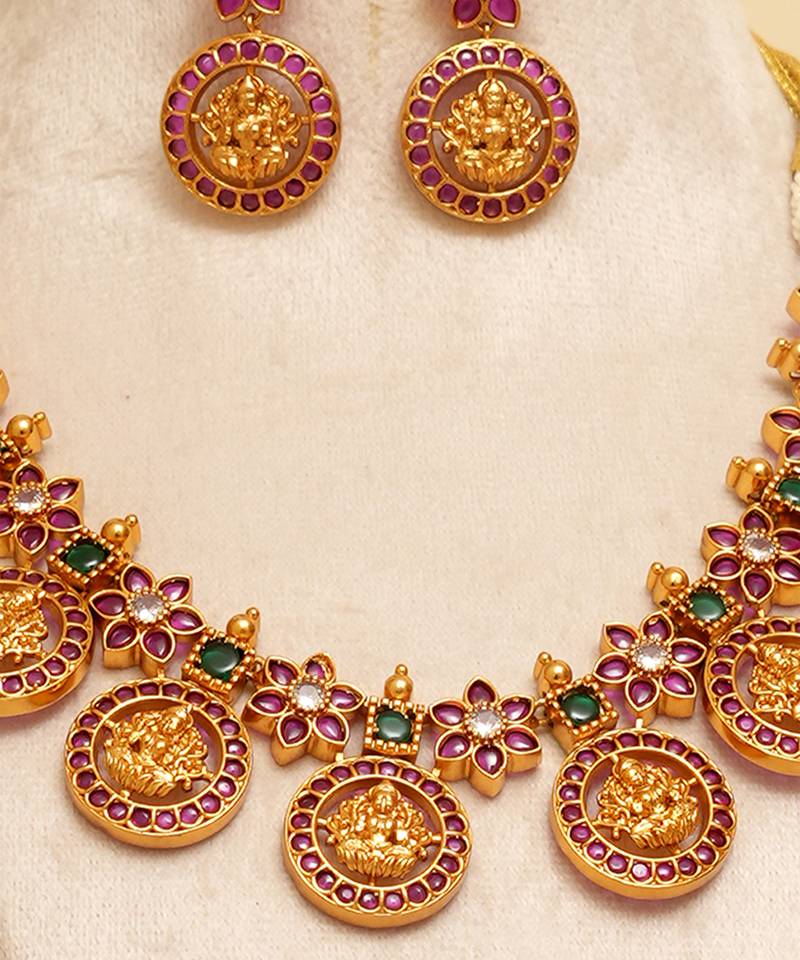 Gold plated temple necklace set