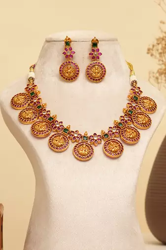 Gold plated temple necklace set