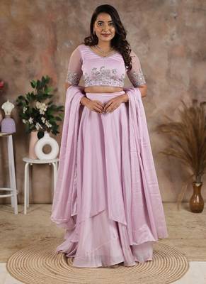 LILAC HANDEMBROIDERED BLOUSE WITH LEHENGA AND DUPATTA 1