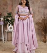 LILAC HANDEMBROIDERED BLOUSE WITH LEHENGA AND DUPATTA