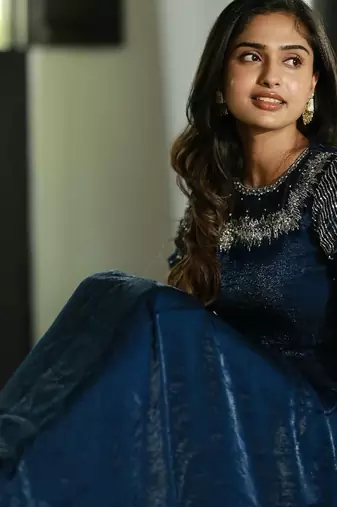 NAVY BLUE FRONT SLIT ANARKALI WITH SKIRT AND DUPATTA