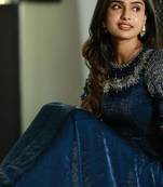 NAVY BLUE FRONT SLIT ANARKALI WITH SKIRT AND DUPATTA