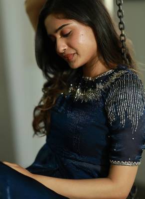 NAVY BLUE FRONT SLIT ANARKALI WITH SKIRT AND DUPATTA 2