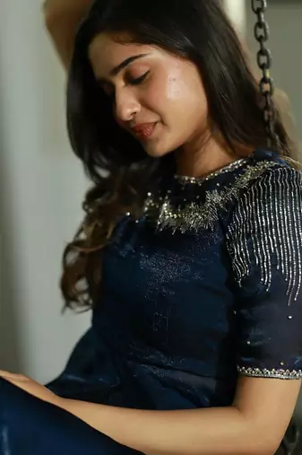 NAVY BLUE FRONT SLIT ANARKALI WITH SKIRT AND DUPATTA